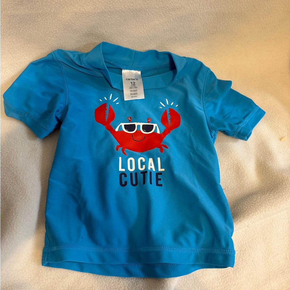 Carter's Bright Blue Tee with Red Crab Design